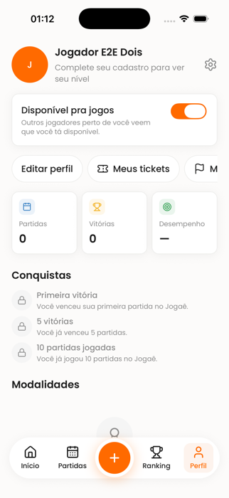 Perfil do jogador no app Desafiaê